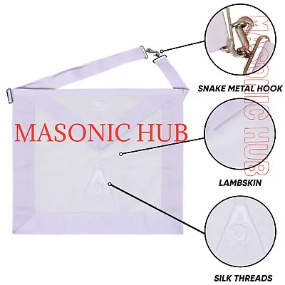 Masonic All White Hand Embroidered Master Mason 100% Lambskin Apron • $34.85
