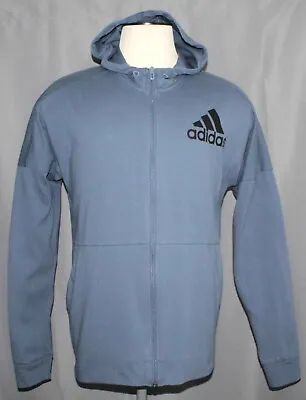 Adidas 3 Stripe Blue Full Zip Hooded Midweight Sweatshirt FJ0715 Men's Size Lrg • $25.99