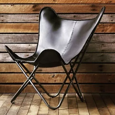 New Relaxing Genuine Leather Butterfly Chair Brown Handmade With Stand • $237.50
