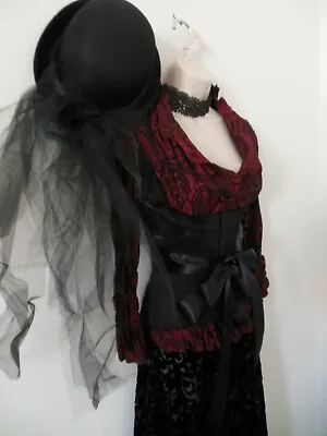 Steampunk Costume Victorian Costume Burgundy Blouse Black Velvet Overlay Skirt • $160