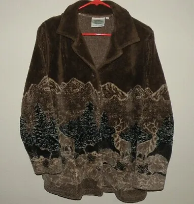  Pine Cone Designs Women's Small Elk Metal Button Fleece Jacket Brown Stags • $19.47