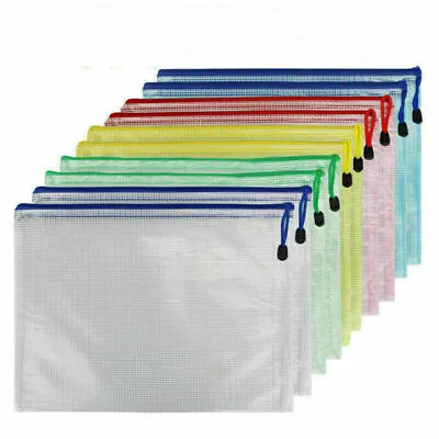 10x Document Plastic Wallet Pocket Storage File Bags Paper Zip Mesh Folder • £6.95