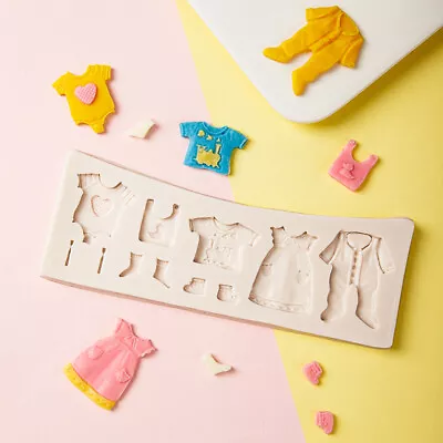 Baby Shower Fondant Mould Baby Clothes Silicone Cake Topper Mold Chocolate Candy • £3.45