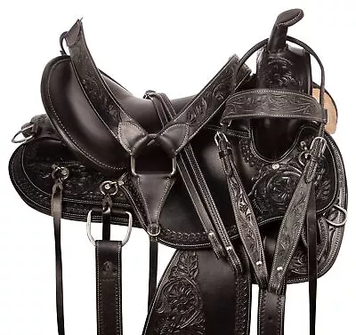 Horse Saddle Western Trail Barrel Racing Racer Black Leather Tack 16 17 18 • $499.07