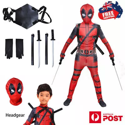 Kids Boys Deadpool Costume Superhero Cosplay Lycra Morph Bodysuit Gifts AU • $23.99