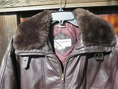 Vintage MEMBERS ONLY Brown Leather Moto Flight Jacket  Mouton Fur Collar 40 EUC • $179.99