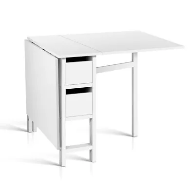 Artiss Dining Table Extendable Folding Tables Drawers Storage White Restaurant • $169.39