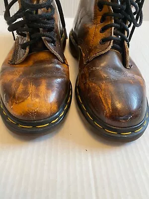 VTG Dr. Doc Martens Lace Up Two Tone Brown Boots Made In England Womens US Sz 7 • $25