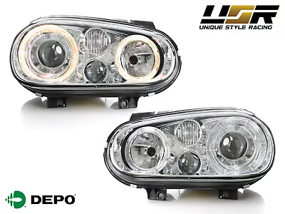 DEPO Angel Halo Glass Chrome Projector Headlight W/ Fog For 99-04 VW Golf GTi 4 • $209.95