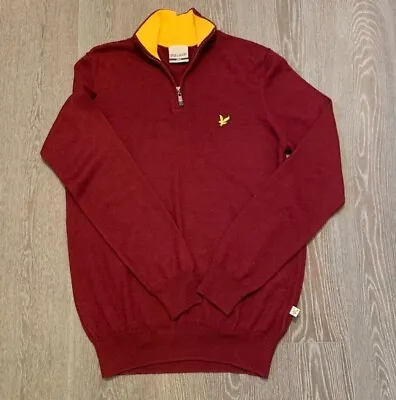 £14.99 • Buy Lyle & Scott 1/4 Zip Burgundy Wool Mix Golf Jumper Sweater Uk Size Small