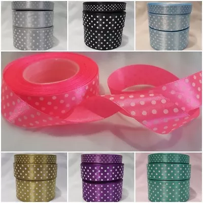 £1.29 • Buy SATIN RIBBON POLKA DOT SPOTTY 12 25 38 Mm Per 1,2,5 METRE / Full Reel 20 Colours