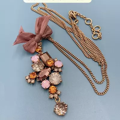J. Crew Crystal Cluster & Pink Ribbon Pendant Long Necklace • $14.95