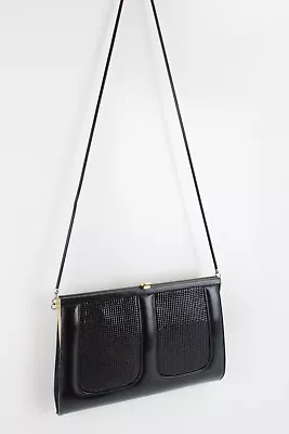 Vintage STERLING MESH Panel Black Purse Handbag With Long Shoulder Strap • $35