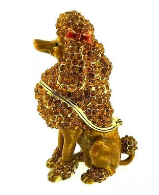 Standard Brown Poodle Dog Trinket Box Sitting Jeweled Enameled NIB • $32.30