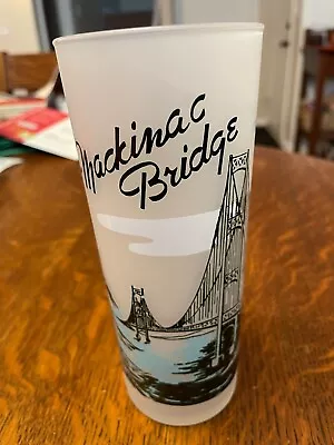 Vintage Mackinac Bridge Frosted Souvenir Glass 1950s Michigan Mackinaw Straits • $7.99