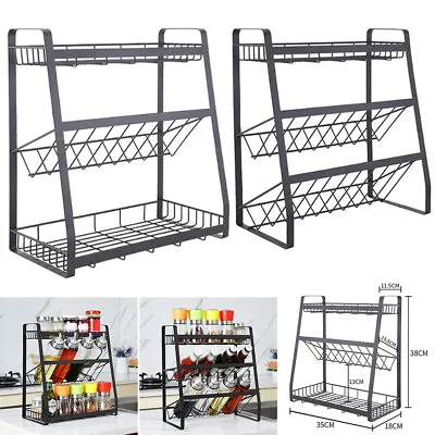 3 Tier Spice Herb Jars Rack Holder Kitchen Sauce Bottle Storage Shelf Organizer • £11.94