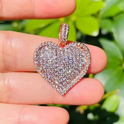 Rose CZ/Brass Micro Pave Heart Pendant  W/ Free 2mm 20  Rose Rope Chain  • $10.99