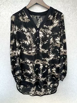 Mossimo Womens Sheer Blouse Size Medium Multicolor Hilo Long Sleeve V-Neck • $8.99