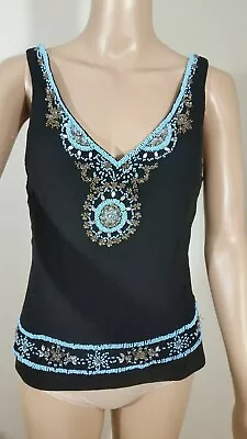 Vera Cristina 100% Silk Sleeveless Black Embroidery Chaquiras Top Sz.S EUC Bl.4 • $18.30