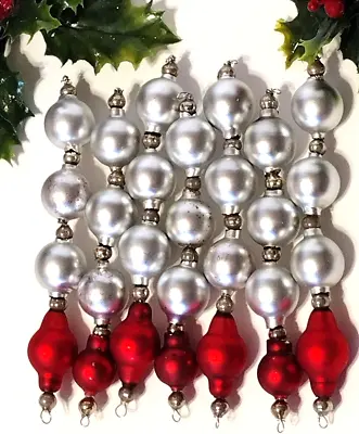 Mercury Glass Bead Garland Christmas Ornaments 7 Icicles Red Silver VTG E10 • $25.77