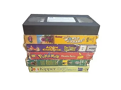 6 Cartoon VHS Lot Pokemon SpongeBob Kipper Barney Batman Alvin Cartoon  • $16.99