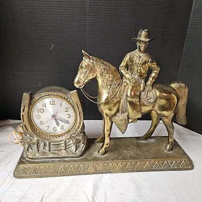 Vintage Sessions COWBOY & HORSE CLOCK W/ Horseshoe Rodeo Bucking Bronco Western • $135