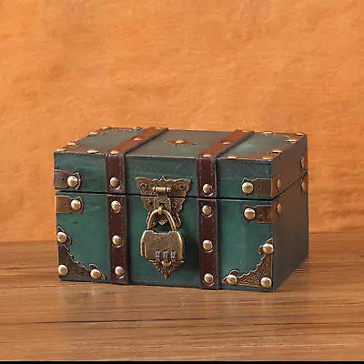 Antique Wooden Box With Lock Wooden Storage Box Pirate Treasure Box Password  • $22.79