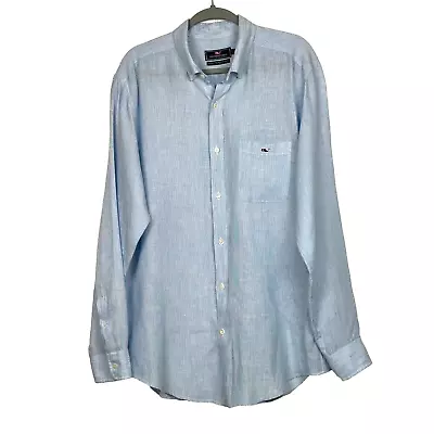 Vineyard Vines Mens L Tucker Shirt  Blue White Pin Stripe 100% Linen Classic Fit • $23.99