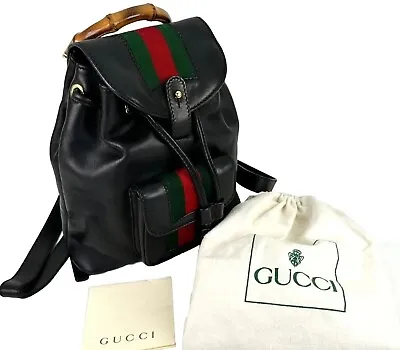 Rare Vintage Gucci Bamboo Sherry Backpack Drawstring Shoulder Bag Leather #273 • $599