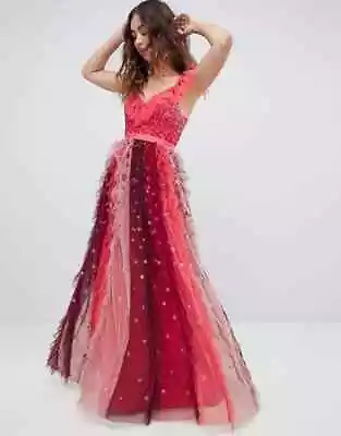 Needle & Thread Rainbow Embellished Pink Tulle Gown Size 10 RRP £395 • £135