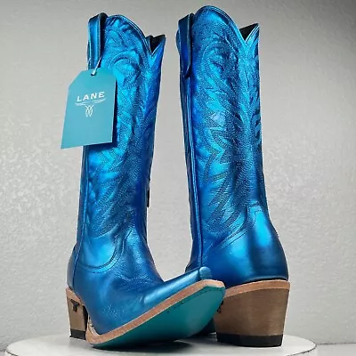 Lane SMOKESHOW Blue Cowboy Boots Womens 7 Leather Western Footwear Snip Toe Tall • $215