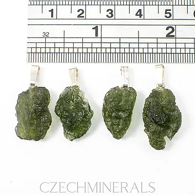 7.36g 4pcs WHOLESALE Lot MOLDAVITE Pendants Sterling Silver. 925 + COA #JM404 • $176