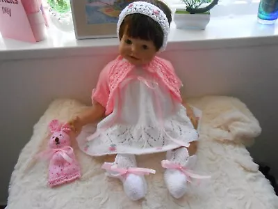 Hand Knitted White.Pink. Dress Set For Baby Girl 0-3mths/reborn 19-22  .*New* • £21.99