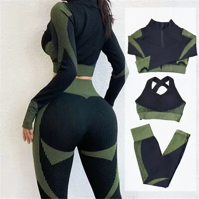 3Pcs Seamless Yoga Set Gym Fitness Clothing Women Yoga Suit Sportswear Workout • $38