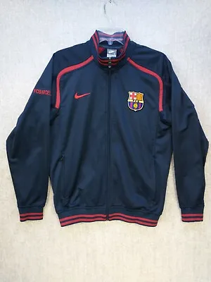 FC Barcelona Nike Track Jacket Sz S Full Zip Navy Blue Nylon Cotton Blend • $31.20