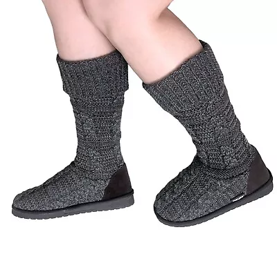 Muk Luks Womens Sock Boots Mid Calf Sweater Knit Flat Brown Multi Pull On 8M • $22