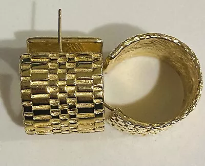 Vintage Givenchy Paris New York Wide Textured Gold Tone Hoop Pierced Earrings • $72