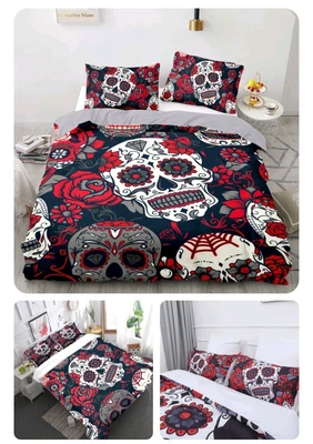 £14 • Buy Sugar Skull Duvet Quilt Cover Set Bed Pillowcase Double New Gothic Red Black
