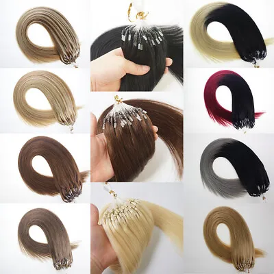 Micro Link Human Hair Extensions Micro Ring Beads Loop Tip Full Head Thick Hair • $110