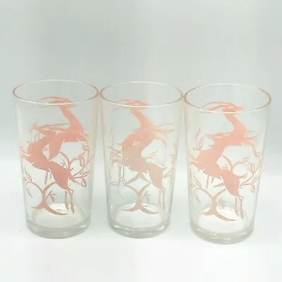 3 Vintage Gazelle Drinking Glasses 1950s Pink Deer Antelope Mid Century  • $36.50