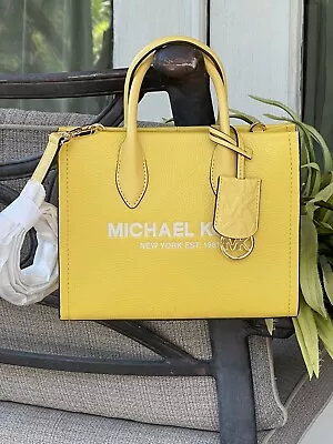 Michael Kors Mirella Small Shopper Top Zip Crossbody Satchel Bag Yellow Leather • $139.99