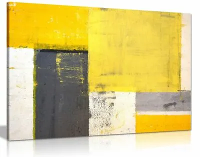 Abstract Modern Yellow & Grey Painting Canvas Wall Art Picture Print • £34.99