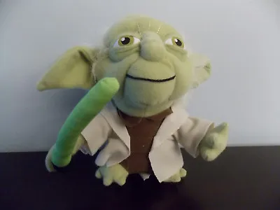 Star Wars 7  Plush Stuffed Toy Yoda W/ Green Light Saber GUC • $11.88