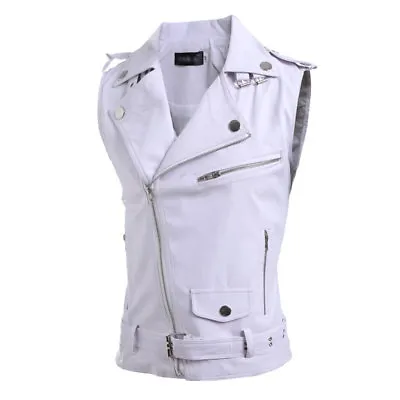 Mens Casual PU Leather Vest Tops Motorcycle Punk Jackets Sleeveless Waistcoat • $28.49