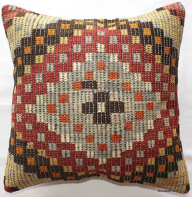 (45*45cm 18 Inch) Turkish Handwoven Kilim Cushion Cover Textured Boxes Multi • $39.95