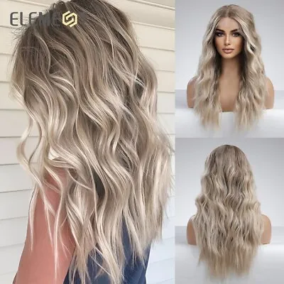 Lace Front Synthetic Wig Long Wavy Brown Ombre To Blonde With Highlight Hair Wig • $36.09