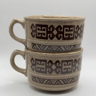 Vintage Tams England 2 Cups Brown Aztec Geometric Brown Oatmeal Retro • £11