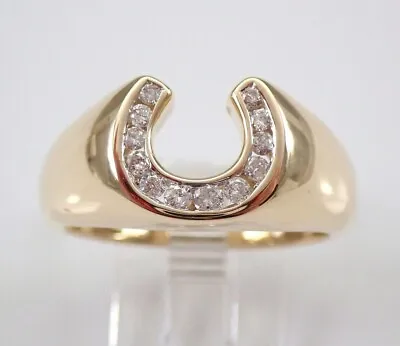 Real Moissanite Round Cut Men's Horseshoe Ring 14K Yellow Gold Plated Silver • $149.99