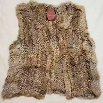 525 America Natural Brown Gray Rabbit Fur Vest Sz M • $44.98