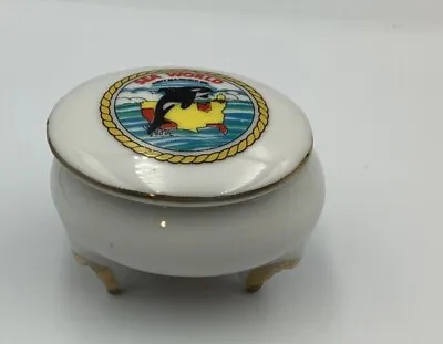 Very Old Sea World Porcelain Tiny Trinket Ring Box With Gold Legs B1B2 • $14